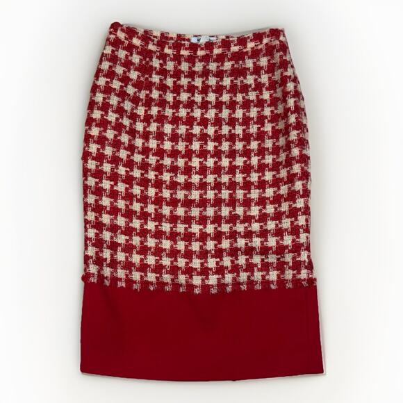 VTG Moschino Cheap Chic Houndstooth Wool Red Midi Pencil Skirt Womens Size US 6 - Picture 1 of 9